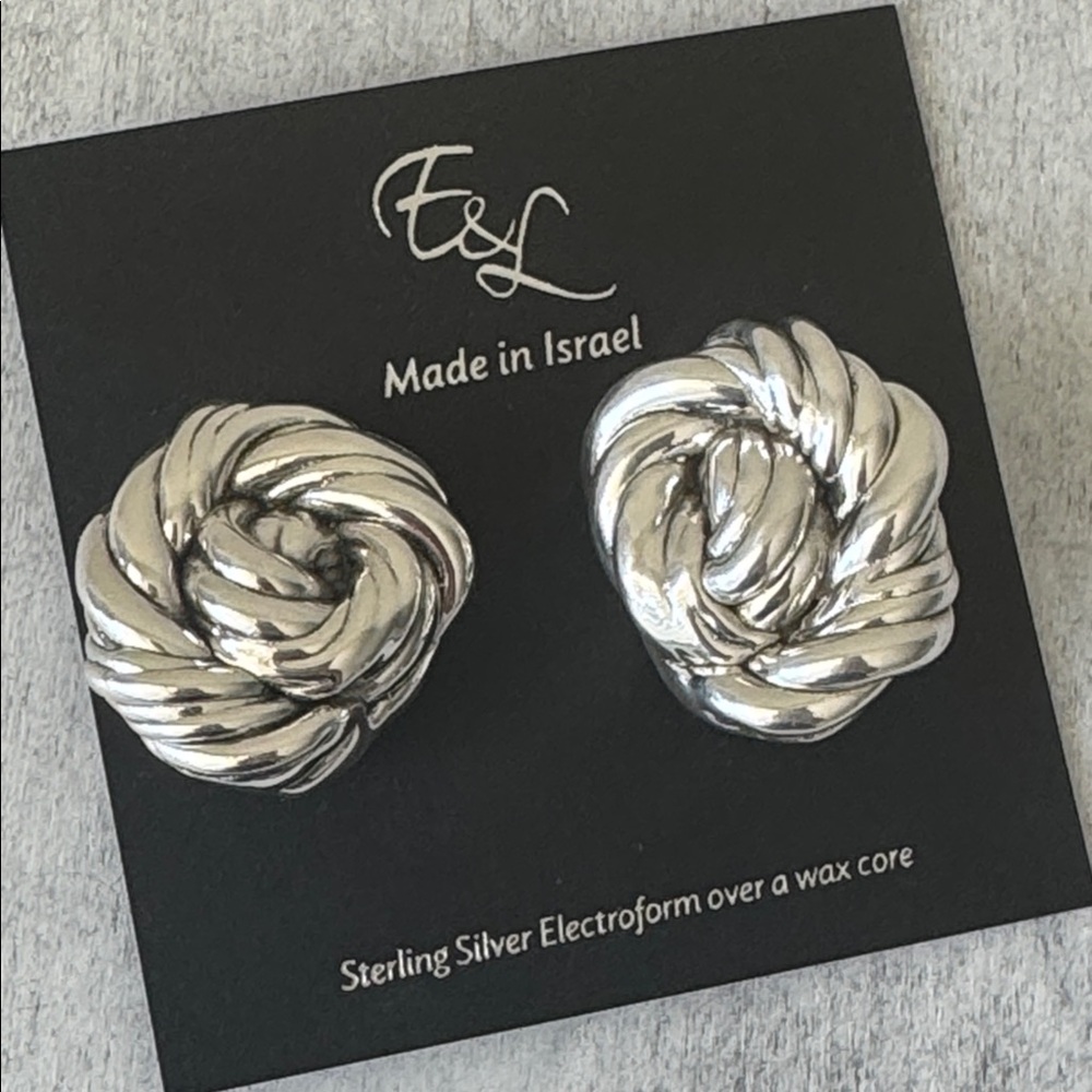 E&L Israel Electroform Knot Sterling Silver Polished Earrings